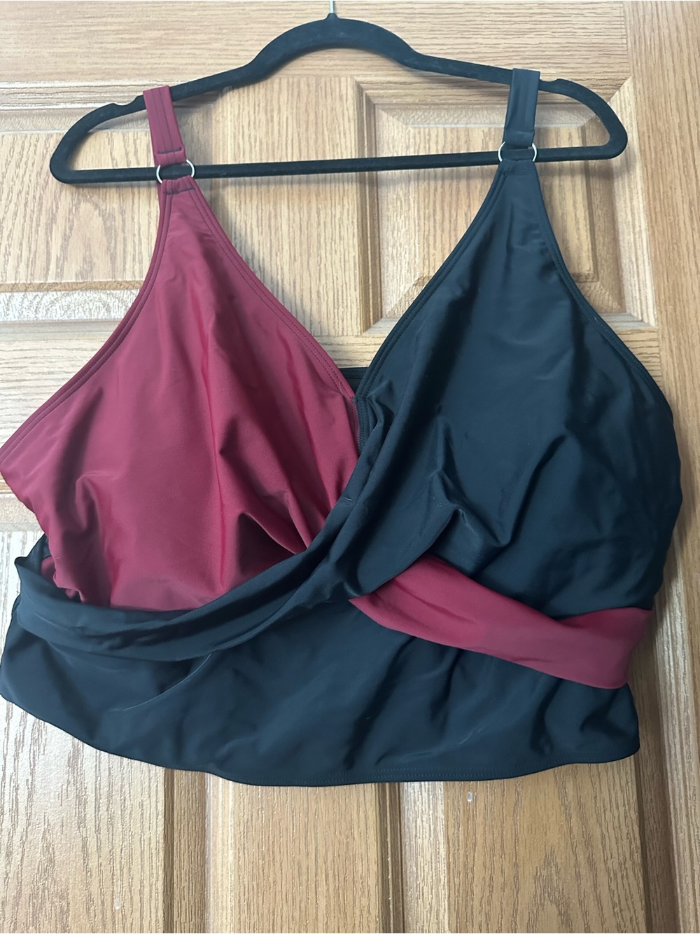 BloomChic Black and Burgundy Draped Sports Bra